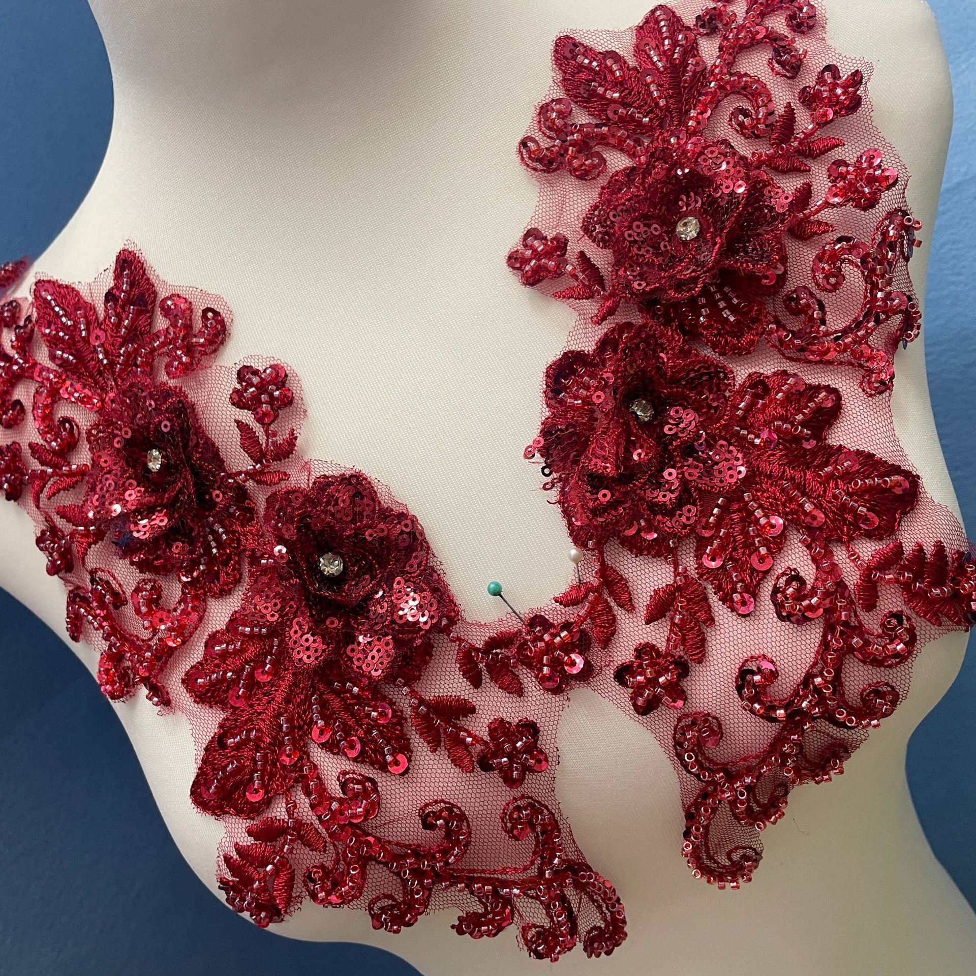 Multi-Color Large Floral Lace Embroidery Hand-Sew DIY Applique Trim - Bridal & Evening Gown Sewing Craft Supplies