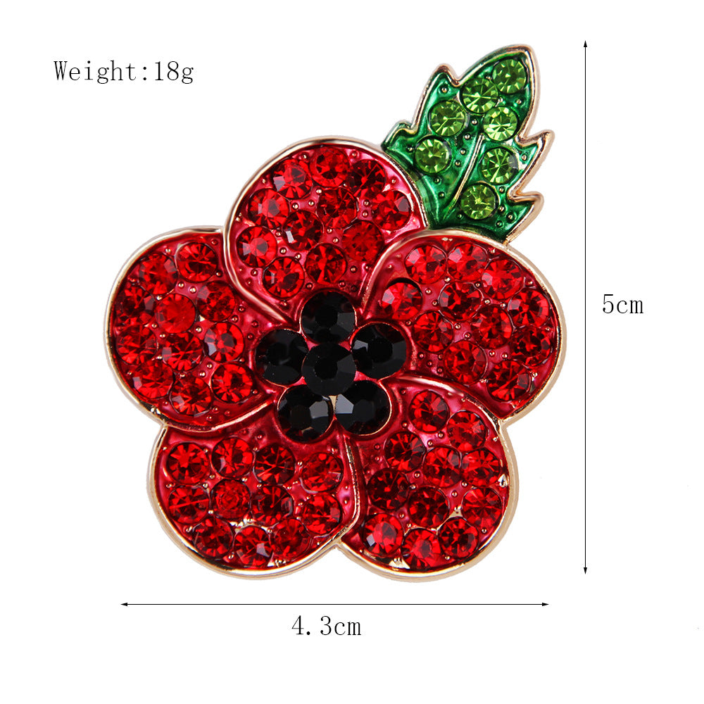 Fashionable Hand-Painted Bright Red Eco-Friendly Alloy Rhinestone Poppy Flower Brooch Pin Corsage for Women's Unique Accessories