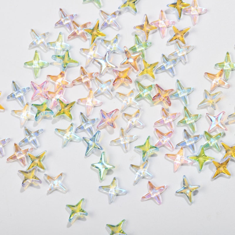 K9 Glass Mocha Aurora 4-Point Star Rhinestones – Flat-Back Iridescent Gems for Nail Art & Phone Charms