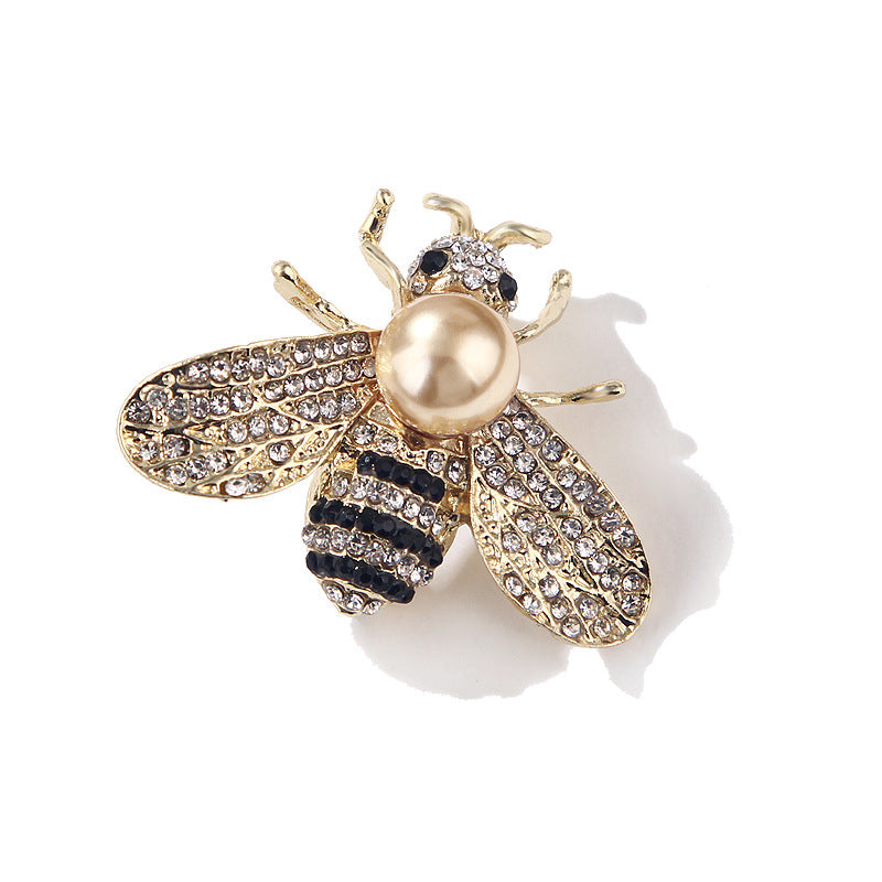 Korean Style 3D Eco-Friendly Alloy Pearl Full-Rhinestone Insect Bee Brooch Pin - Women's Fashion Lapel Accessory