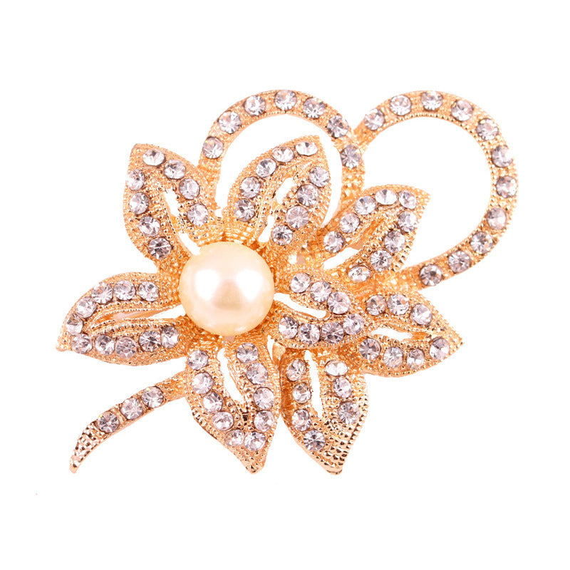 Korea style full pearl swan rhinestone flower brooch pin -women's fashion accessories