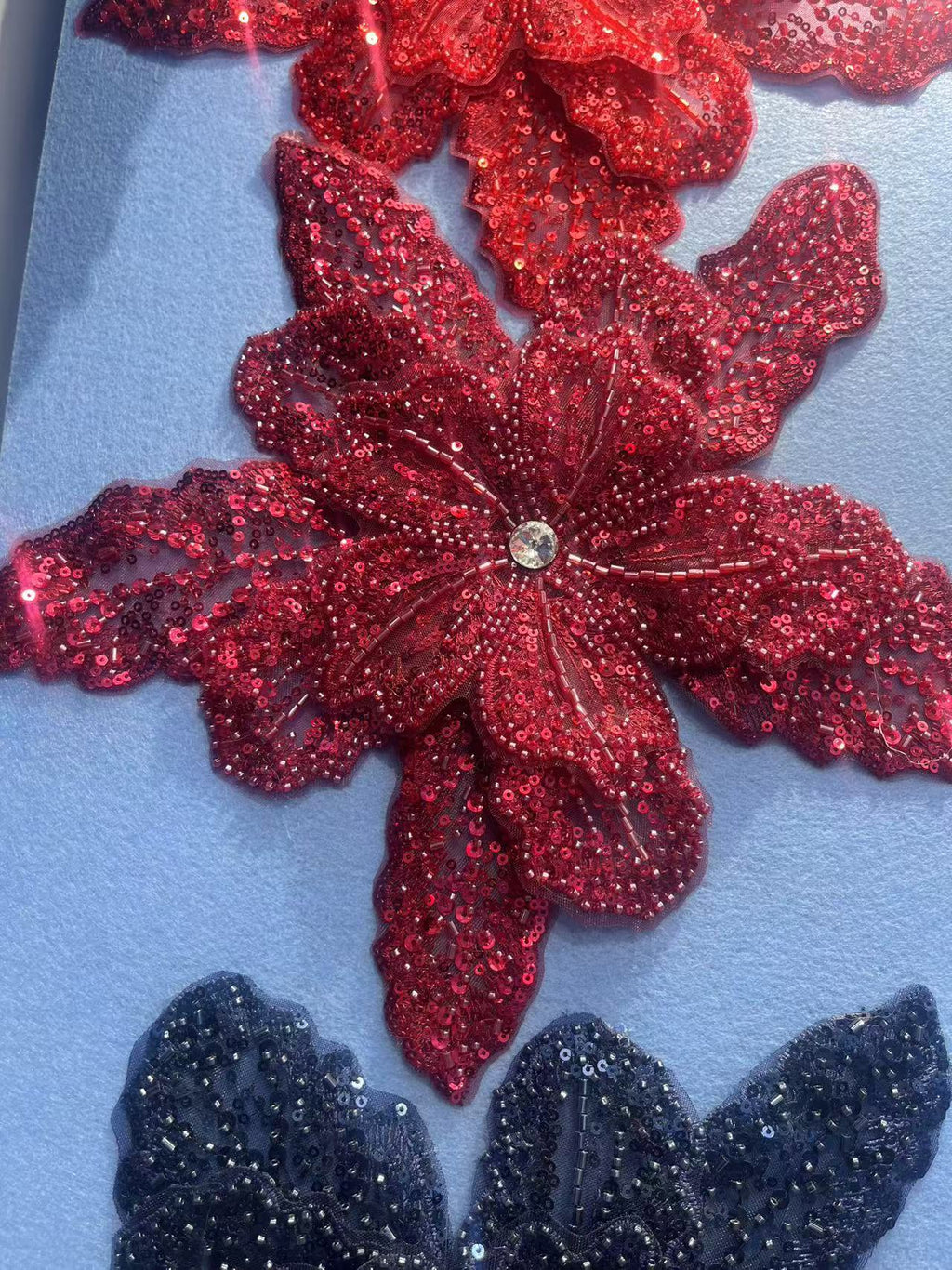 Multicolor Layered Sequin & Beaded 3D Floral Appliqué – Decorative Patch for Dresses, Evening Gowns & Bridal Fashion Accessories
