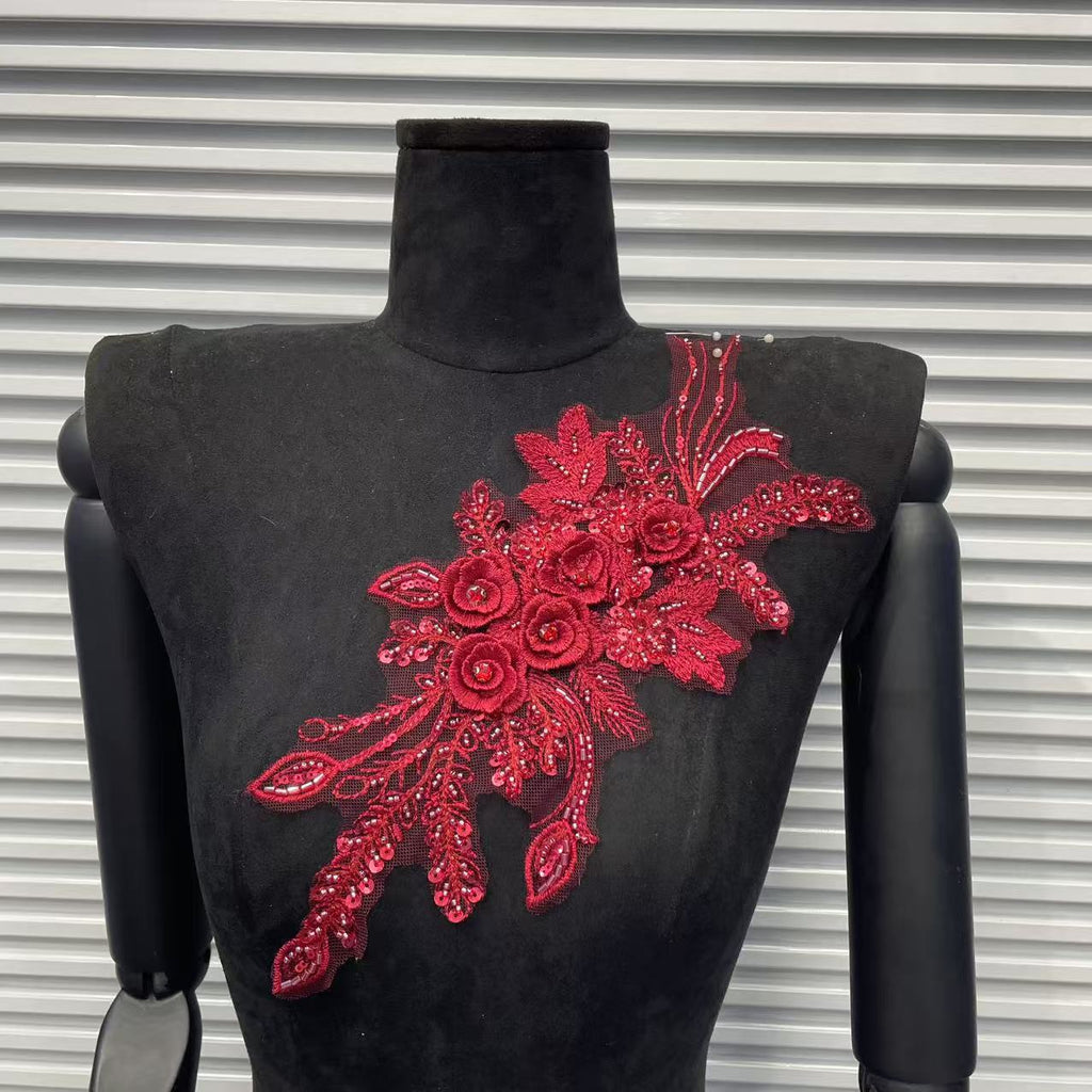 3D Embroidered Lace Floral Appliqué - Decorative Trim for Dresses & DIY Fashion