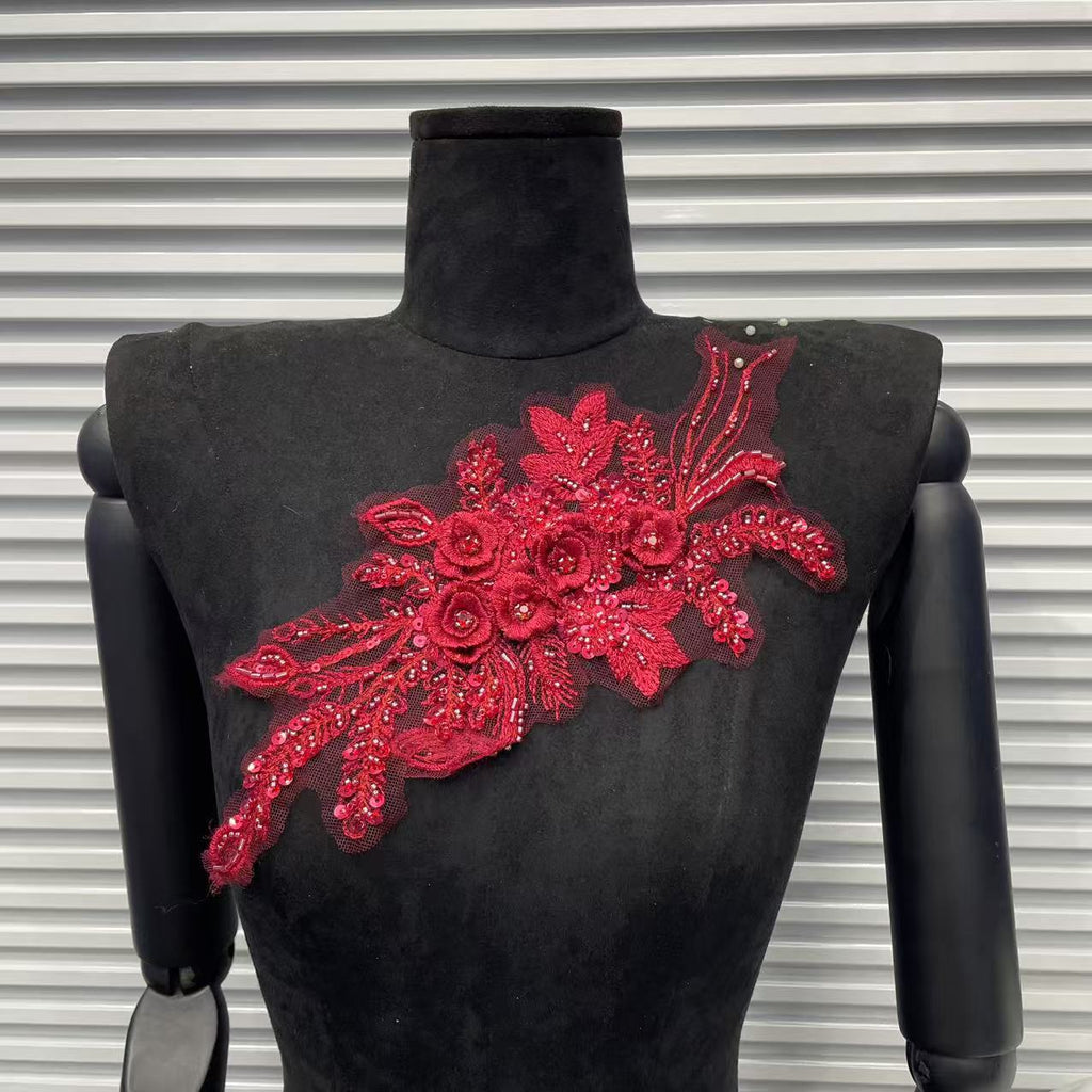 3D Embroidered Lace Floral Appliqué – Decorative Trim with Intricate Lace Flowers for Dresses, Clothing Accessories & DIY Fashion Projects