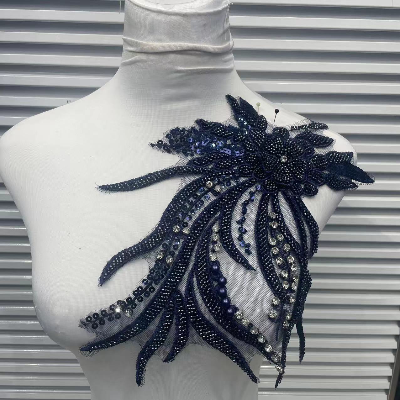 Lace Embroidery with Sequins Trim - Exquisite DIY Accessories for Wedding Dresses, Evening Gowns & Cheongsams