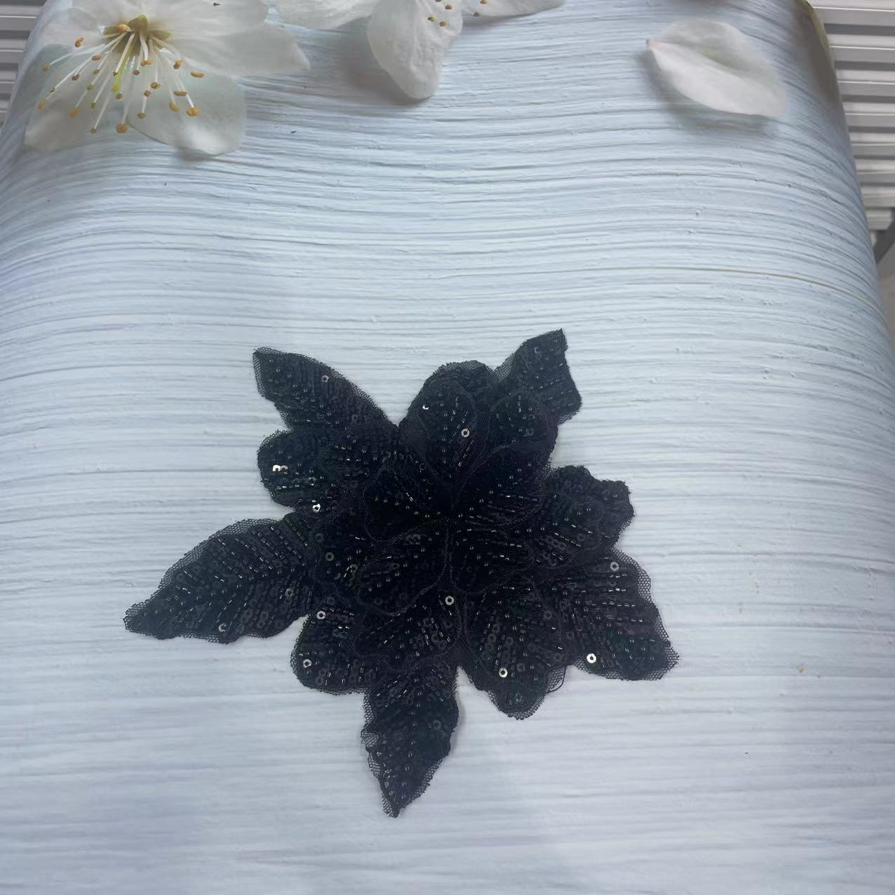 Large Floral Lace Appliqué with Embroidery, Sequins & Beading – Sparkling DIY Trim for Wedding Dresses, Evening Gowns & Bridal Fashion Accessories