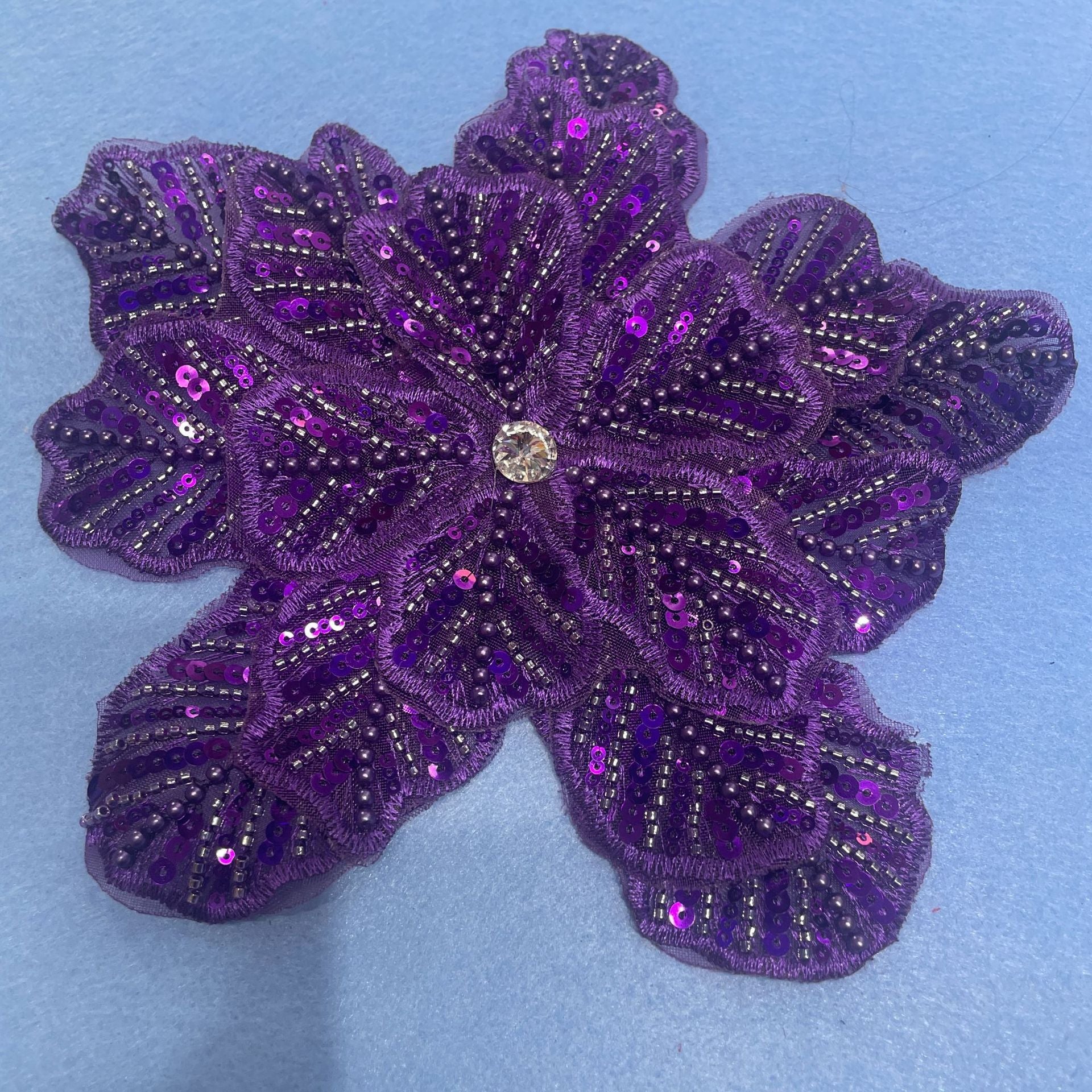 Large Floral Lace Appliqué Trim with Sequins & Beading – Embellished DIY Sew-On Embroidered Flower for Wedding Dresses, Evening Gowns & Bridal Fashion Accessories