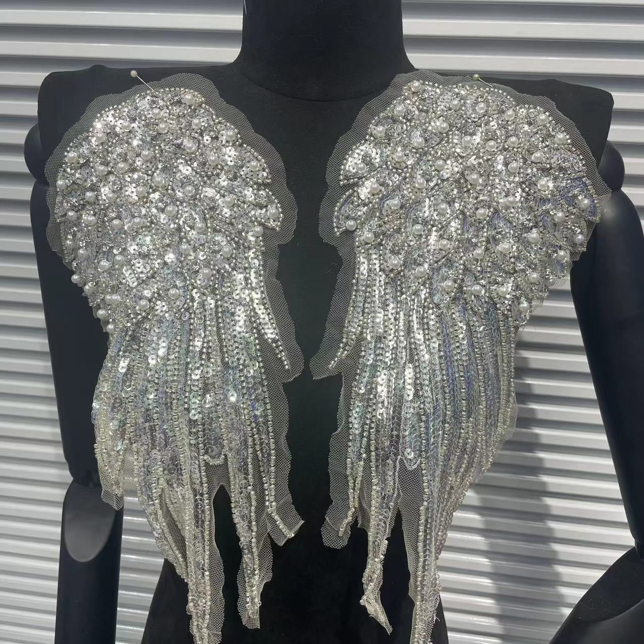 Fashion Pearl & Full Crystal Wing High-Quality Beaded Embroidery DIY Sequins Applique Patch - Luxury Sewing Craft Supply