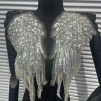 Luxury Pearl & Crystal Wing Applique Patch - High-Quality Beaded Sequin Embroidery