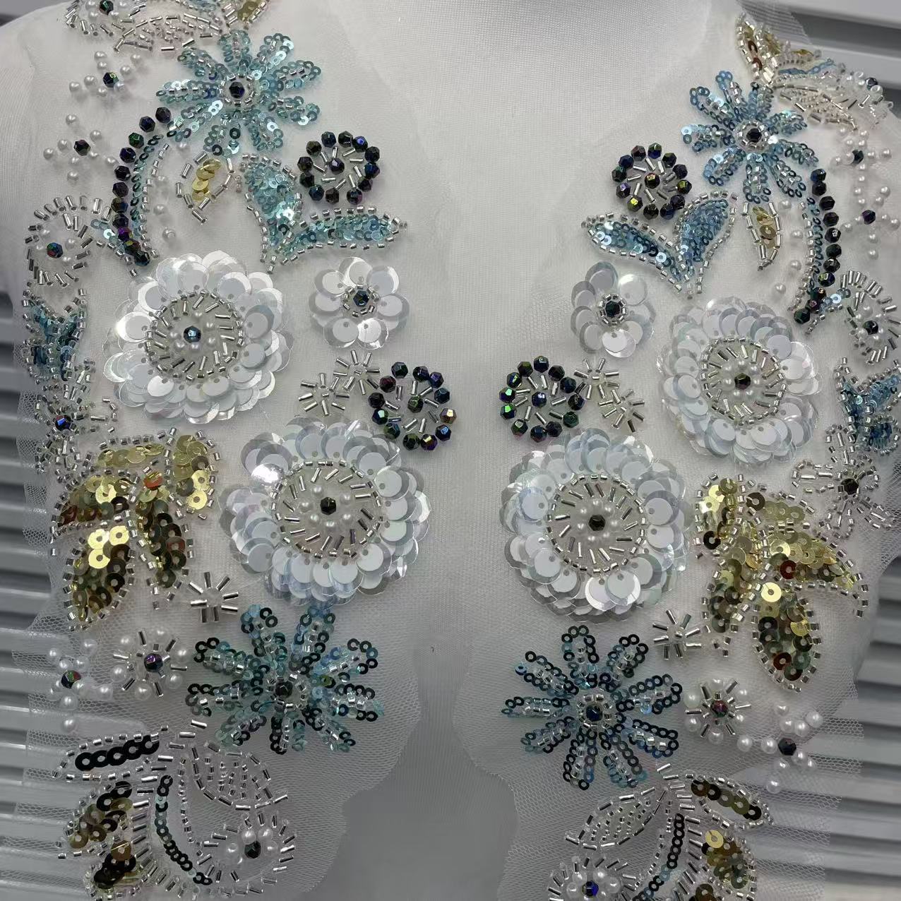 Heavy - Duty Appliqué Embroidered Collar Flower with Beading - 3D Beaded Embroidery for Wedding Dress DIY, Hot - Selling Accessory