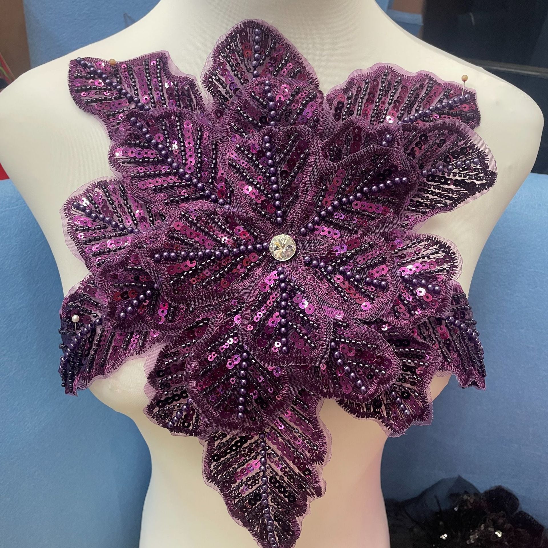 3D Extra-Large Snowflake Appliqué with 4-Layer Stiff Tulle, Fully Beaded & Sequined – Bold DIY Embellishment for Winter Wedding Dresses, Evening Gowns, Festival Costumes & Fashion Craft Projects