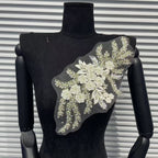 Color-Block 3D Embroidered Appliqué with Tube Beads & Lace – Minimalist Chic Patch for Sweaters, Jackets & DIY Fashion Embellishment