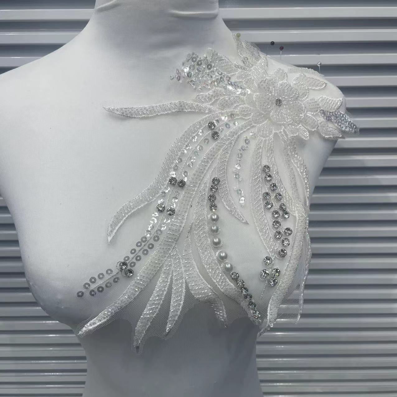 Lace Embroidery with Sequins Trim - Exquisite DIY Accessories for Wedding Dresses, Evening Gowns & Cheongsams