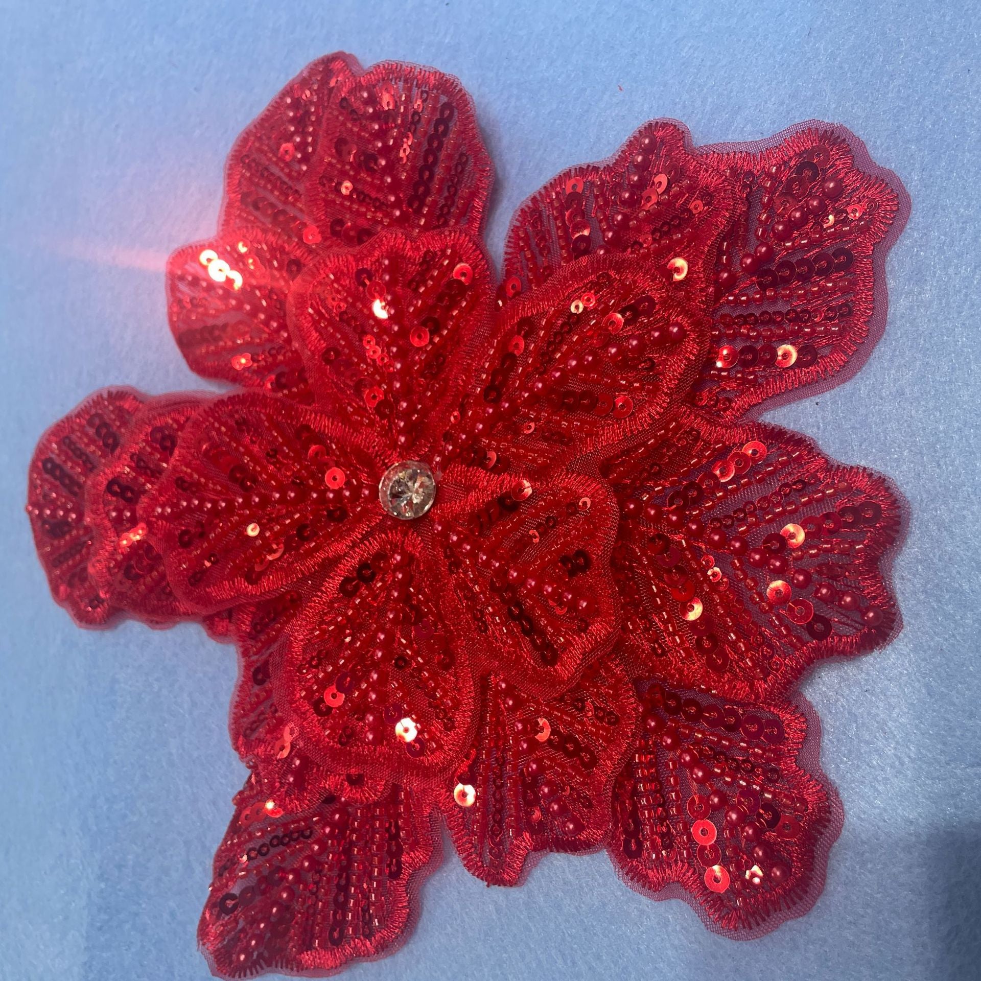 Large Floral Lace Appliqué Trim with Sequins & Beading – Embellished DIY Sew-On Embroidered Flower for Wedding Dresses, Evening Gowns & Bridal Fashion Accessories