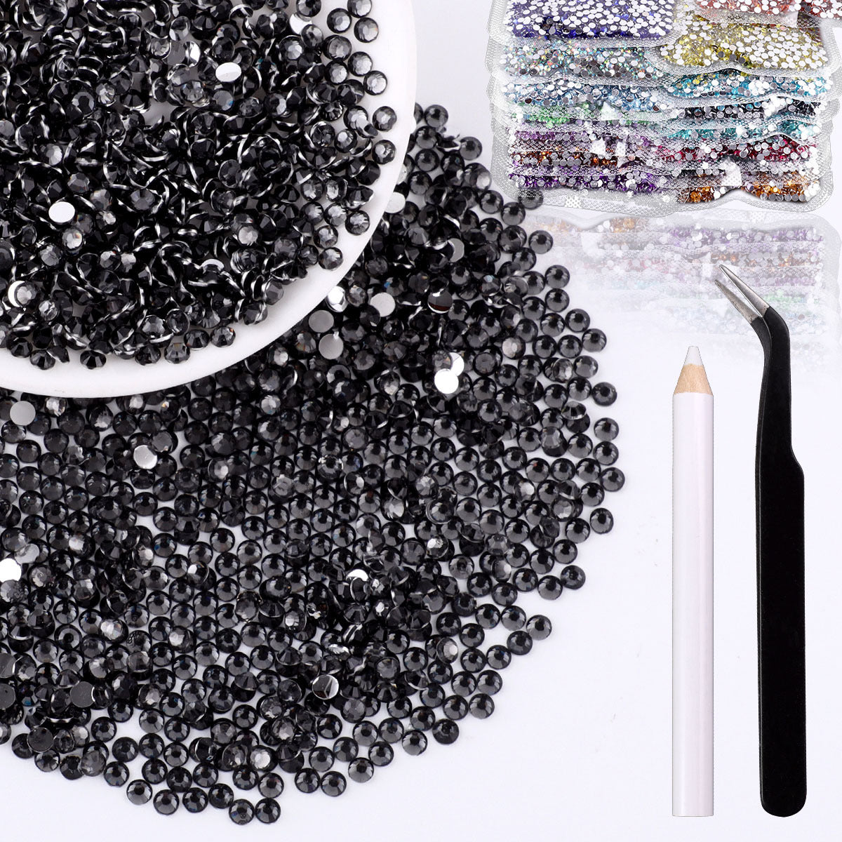 Bling Flashing White Flat Resin Rhinestones, Full Pack Solid Color Transparent Round Drills for Nail Art Decorations, Wedding Dress & Apparel Accessories