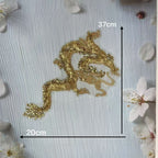 Gold Dragon & Phoenix Sequin Embroidered Iron-On Patches – Shimmering Appliqué for Qipao, Wedding Dress & DIY Craft, Traditional Chinese Textile Embellishment for Sewing & Fashion Design
