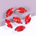 White Gold Plated Marquise Pointed-Back Rhinestones with Holes for Sewing