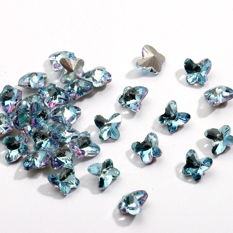 Crystal Butterfly Gradient Pointed-Back Nail Rhinestones – DIY Nail Art Supplies, Special-Shaped Glass Gems for Press-On Manicure Decorations