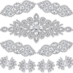 9 Pcs Rhinestone Applique Patches with Back Glue, Sparkling Iron-on Gems for Dancewear, Performance Costumes, Ice Skating Dress, Garment Embellishment