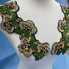 Multicolor Hand-Beaded Lace Appliqué with Seed Beads & Crystal Glass Rhinestones – Bohemian Ethnic Embroidered Patch for DIY Fashion, Jackets, Bags & Cultural Costume Embellishment