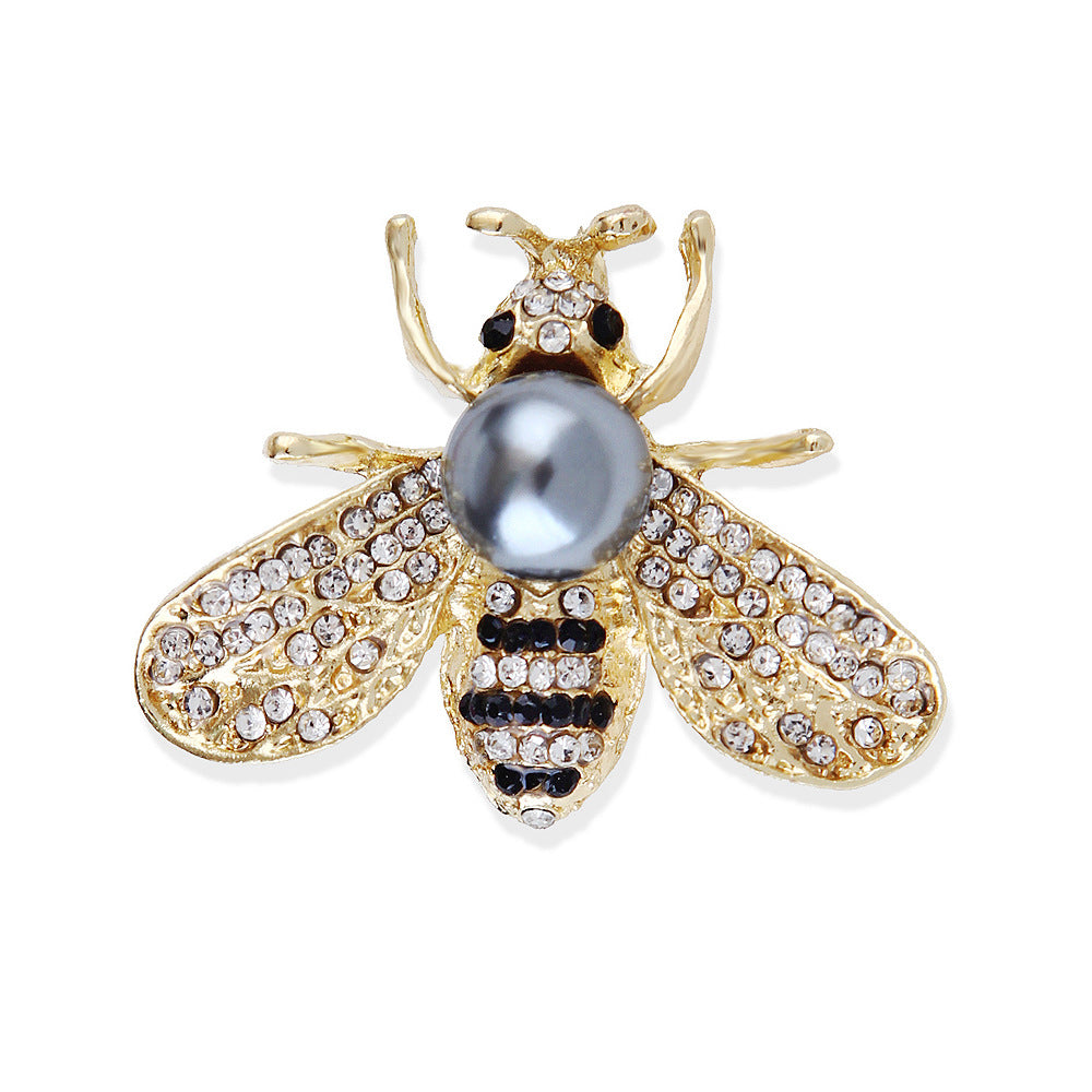 Korean Style 3D Eco-Friendly Alloy Pearl Full-Rhinestone Insect Bee Brooch Pin - Women's Fashion Lapel Accessory