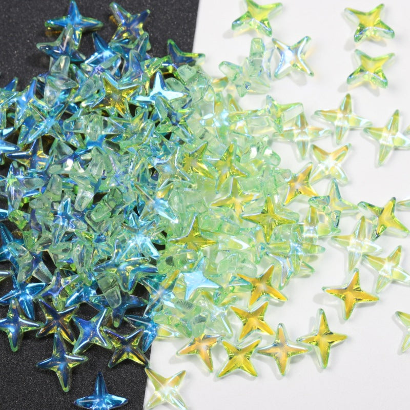 K9 Glass Mocha Aurora 4-Point Star Rhinestones – Flat-Back Iridescent Gems for Nail Art & Phone Charms