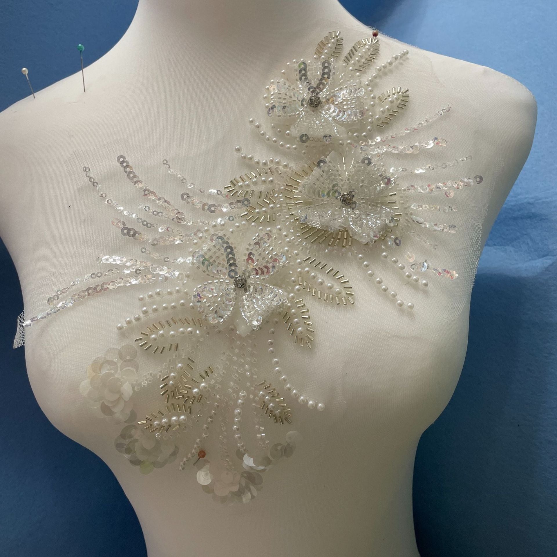 Multicolor Lace Trim with Embroidered Flowers, Sequins & Tube Beads – Heavy Beaded DIY Appliqué for Wedding Dresses, Evening Gowns, Stage Costumes & Bridal Fashion Sewing Projects