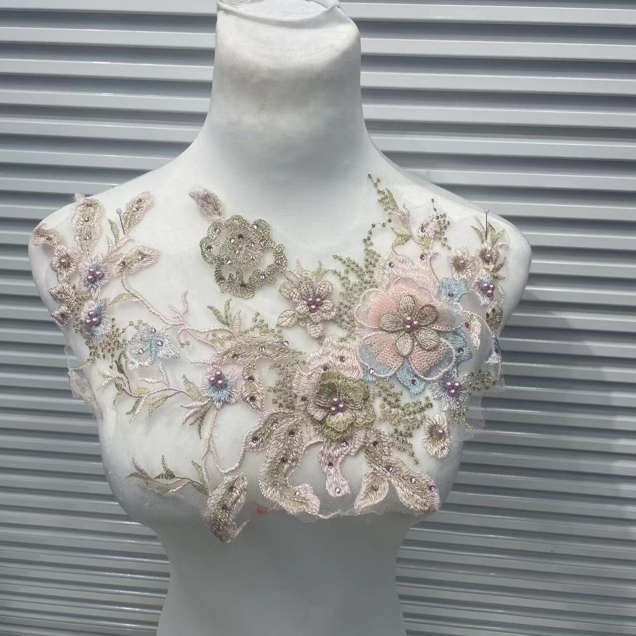 Colorful 3D Beaded Rhinestone Embroidered Lace Applique Patch - DIY Dressmaking Sewing Craft Supplies for Evening Gowns & Costumes