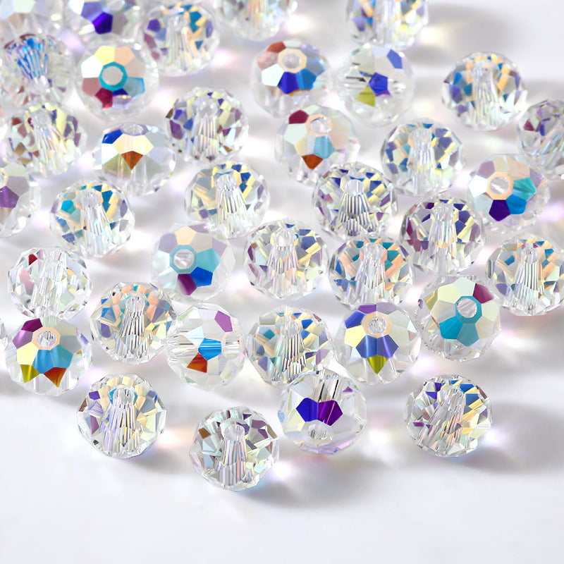 3a Plated Aurora Iridescent Glass Crystal Beads - Faceted Flat Round Loose Beads For Diy Jewelry Accessories