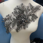 Premium Lace Floral Appliqué with Hand-Sewn Beads & Sequins – Embellished Wedding Dress Trim for Bridal Gowns, DIY Sewing Embroidery Patch, Delicate Lace Edging for Formal Wear & Craft Projects
