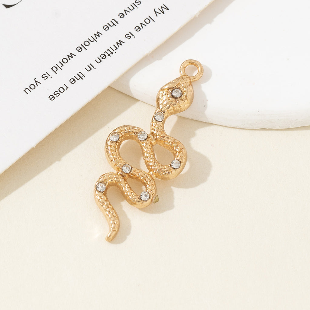 Cross Border New Diamond Inlaid Snake Shaped Alloy Pendant Bracelet Necklace Earring Accessories High-end Diy Material Accessories