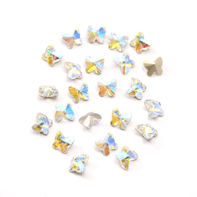 Crystal Butterfly Gradient Pointed-Back Nail Rhinestones – DIY Nail Art Supplies, Special-Shaped Glass Gems for Press-On Manicure Decorations