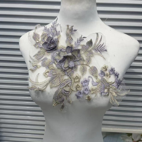 3D Floral Beaded Tulle Embroidered Applique Patch with Sequins - DIY Clothing Repair & Decorative Sewing Craft Supply