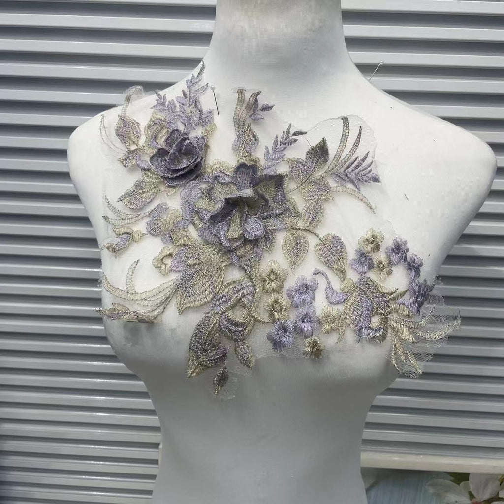 3D Floral Beaded Tulle Applique Patch - Sequin Embroidered DIY Sewing Patch
