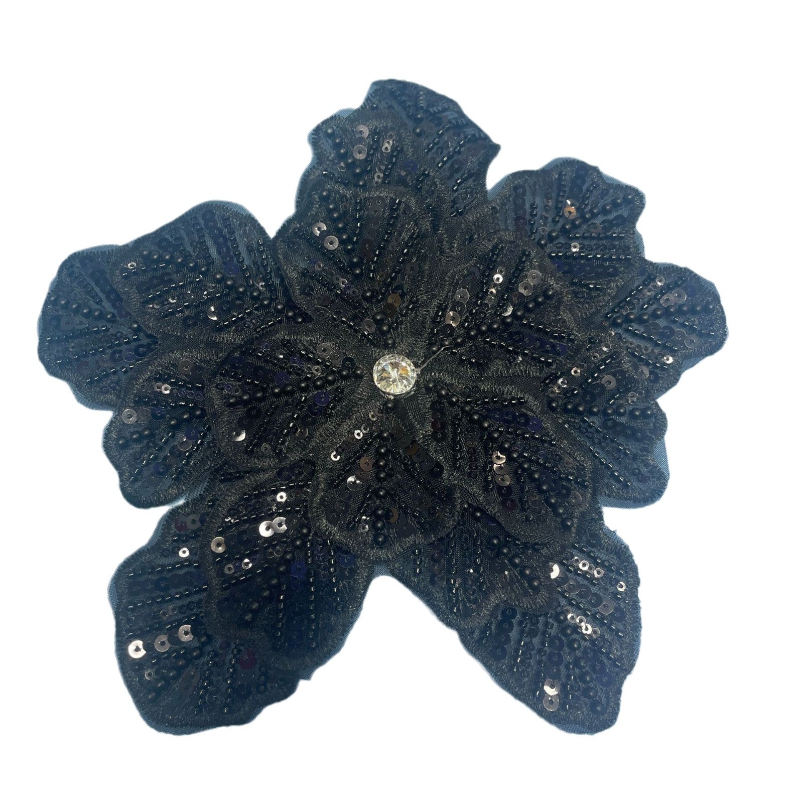 Large Floral Lace Appliqué Trim with Sequins & Beading – Embellished DIY Sew-On Embroidered Flower for Wedding Dresses, Evening Gowns & Bridal Fashion Accessories