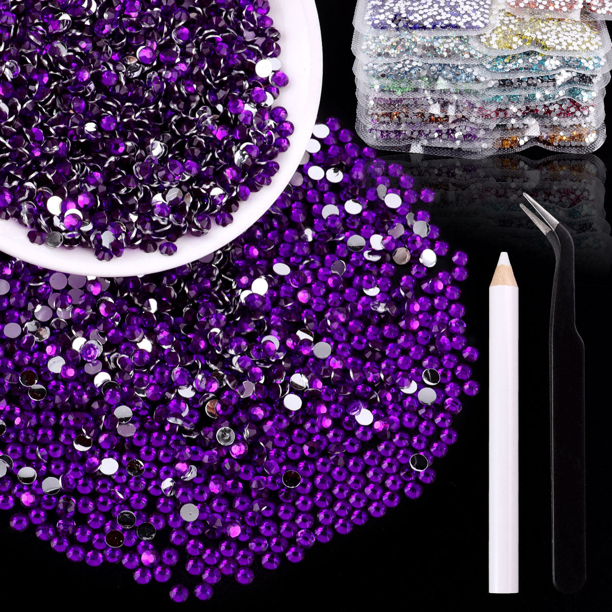 Bling Flashing White Flat Resin Rhinestones, Full Pack Solid Color Transparent Round Drills for Nail Art Decorations, Wedding Dress & Apparel Accessories