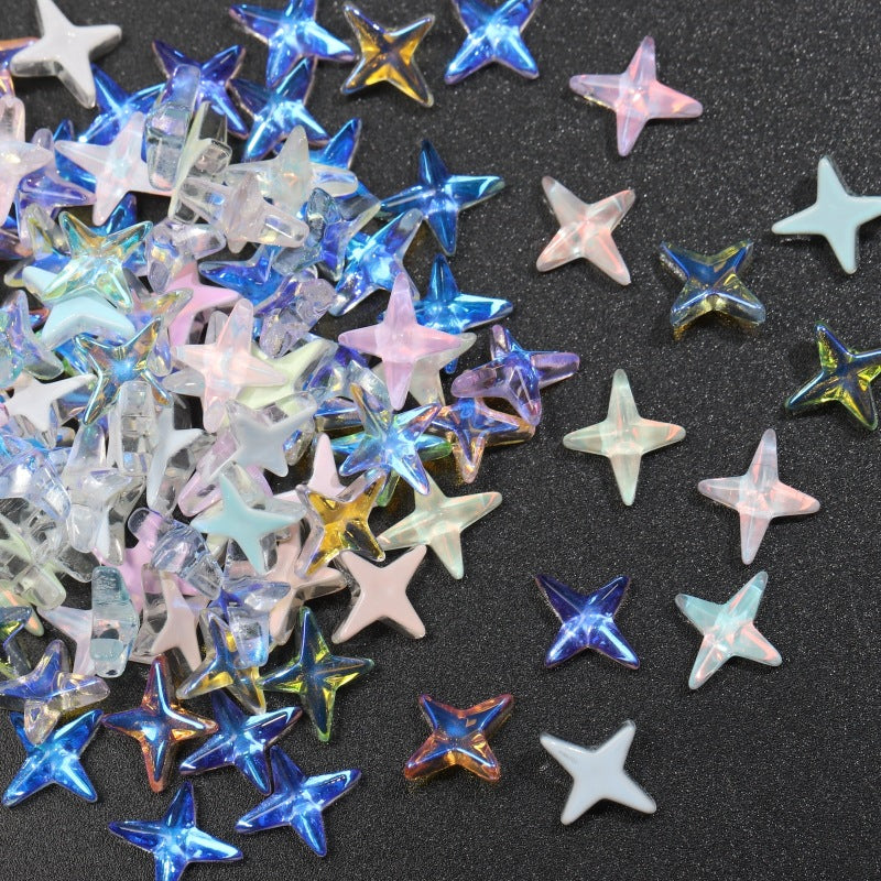 K9 Glass Mocha Aurora 4-Point Star Rhinestones – Flat-Back Iridescent Gems for Nail Art & Phone Charms