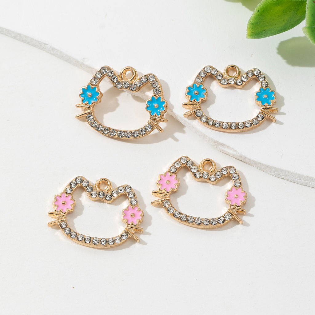 Fashionable design, flower hollow cartoon, cat accessories, earrings, necklaces, jewelry materials, DIY alloy pendant