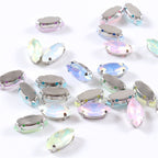 White Gold Plated Marquise Pointed-Back Rhinestones with Holes for Sewing