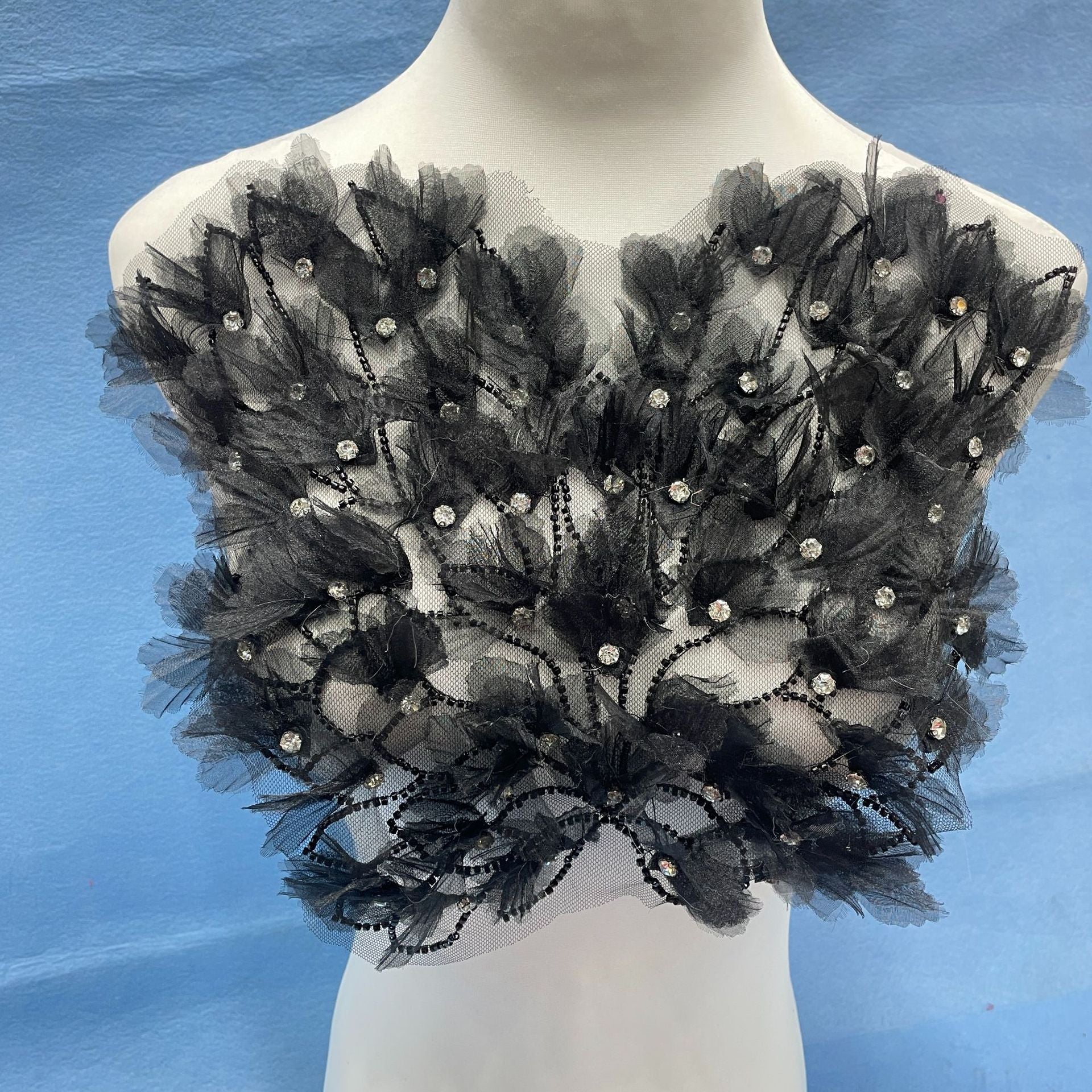 Ultra-Embellished Boho-Chic Bustier Floral Appliqué – Heavy Beaded & Sparkling DIY Trim for Evening Gowns, Stage Costumes & Ethereal Bridal Fashion Accessories