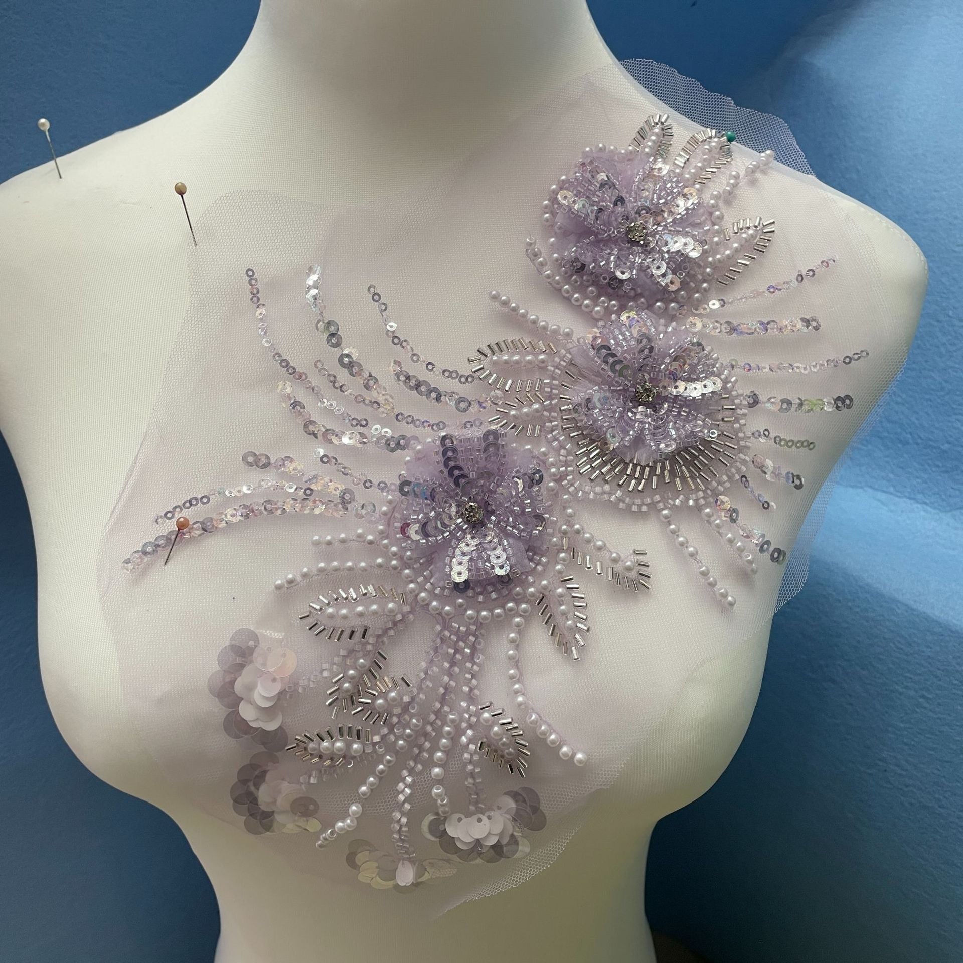 Multicolor Lace Trim with Embroidered Flowers, Sequins & Tube Beads – Heavy Beaded DIY Appliqué for Wedding Dresses, Evening Gowns, Stage Costumes & Bridal Fashion Sewing Projects