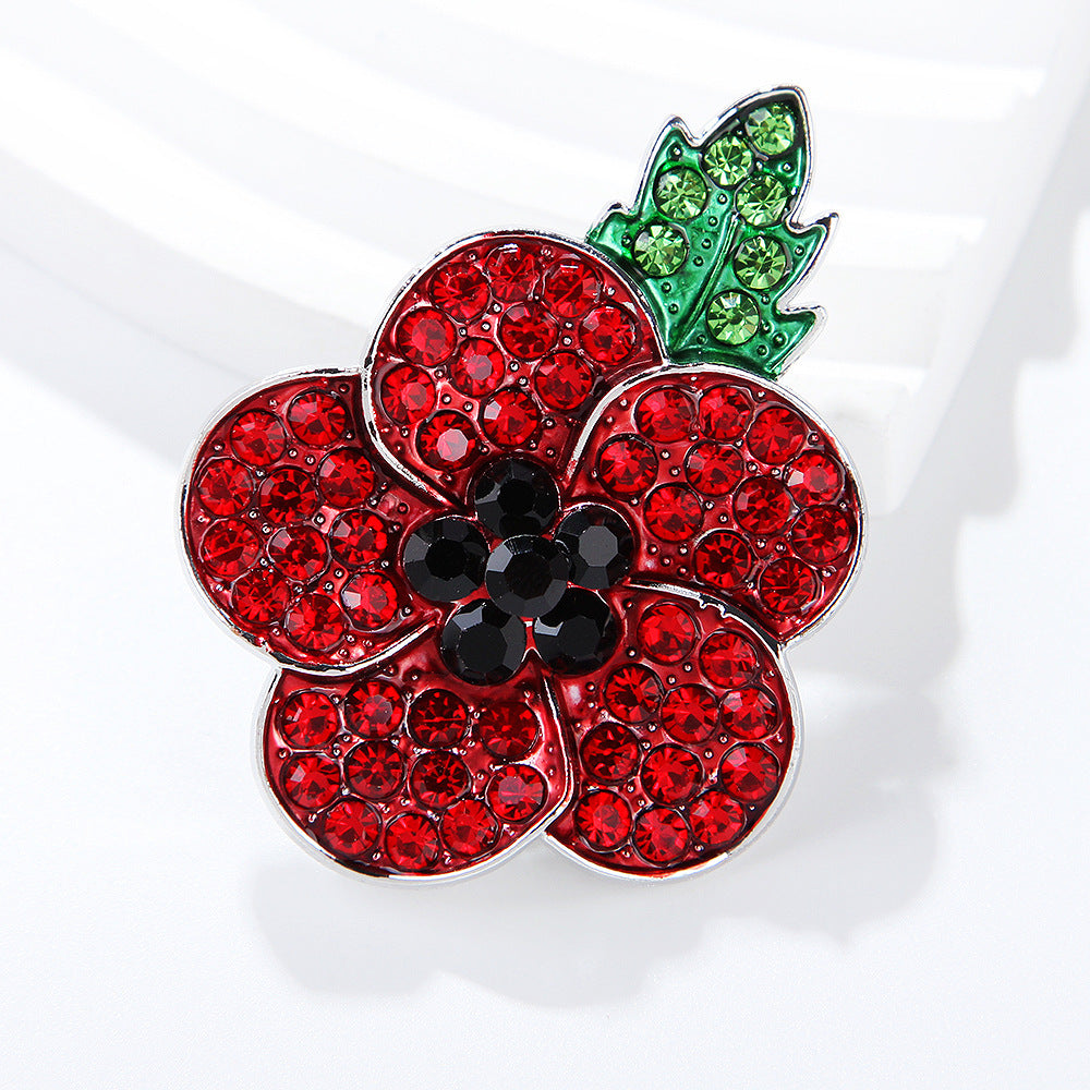 Fashionable Hand-Painted Bright Red Eco-Friendly Alloy Rhinestone Poppy Flower Brooch Pin Corsage for Women's Unique Accessories