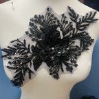 Premium Lace Floral Appliqué with Hand-Sewn Beads & Sequins – Embellished Wedding Dress Trim for Bridal Gowns, DIY Sewing Embroidery Patch, Delicate Lace Edging for Formal Wear & Craft Projects