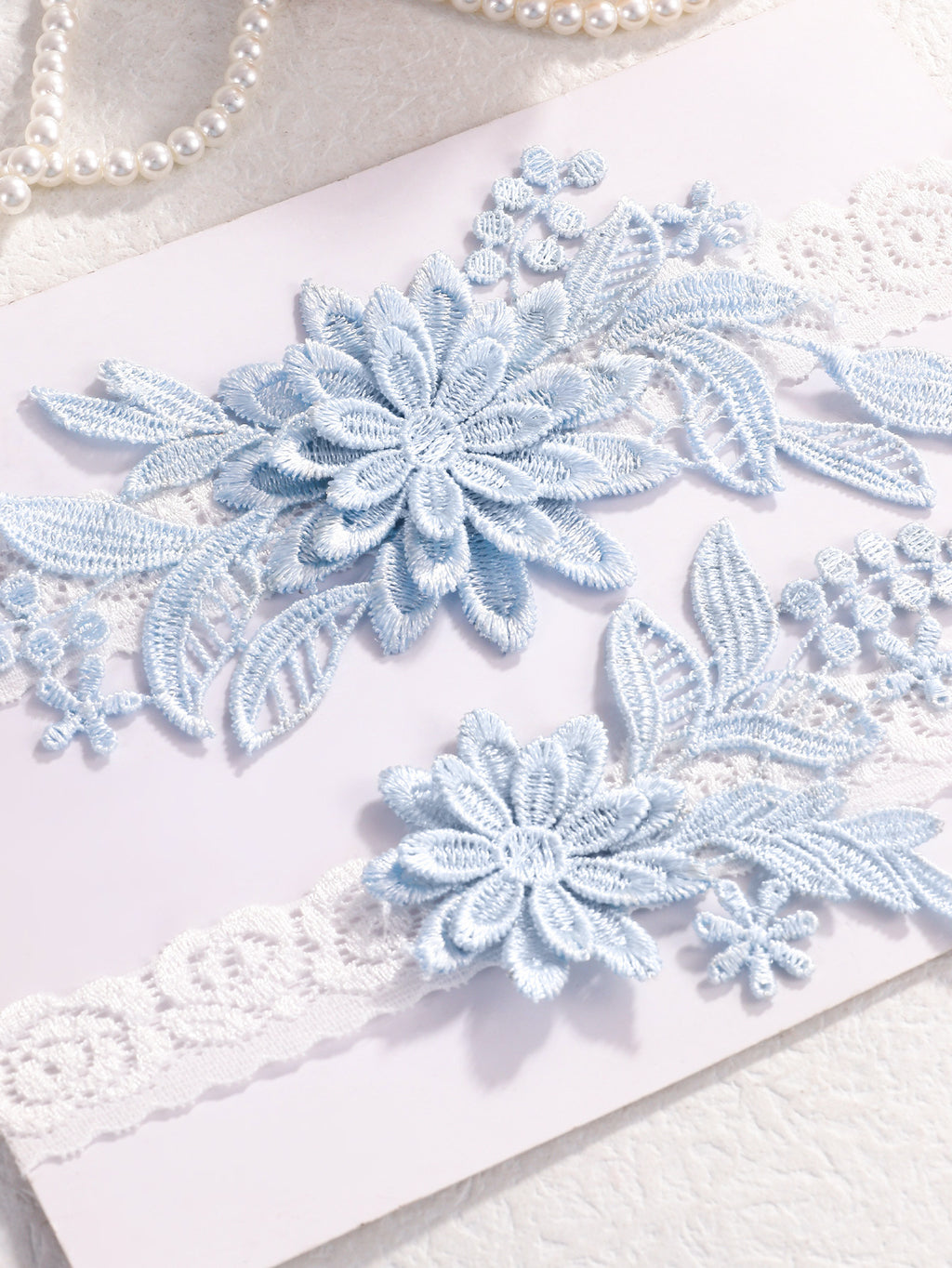 Bridal Garter Set, Light Blue 3d Flower Lace Garter Belt, Stretch Elastic Non-slip Wedding Garter For Bride