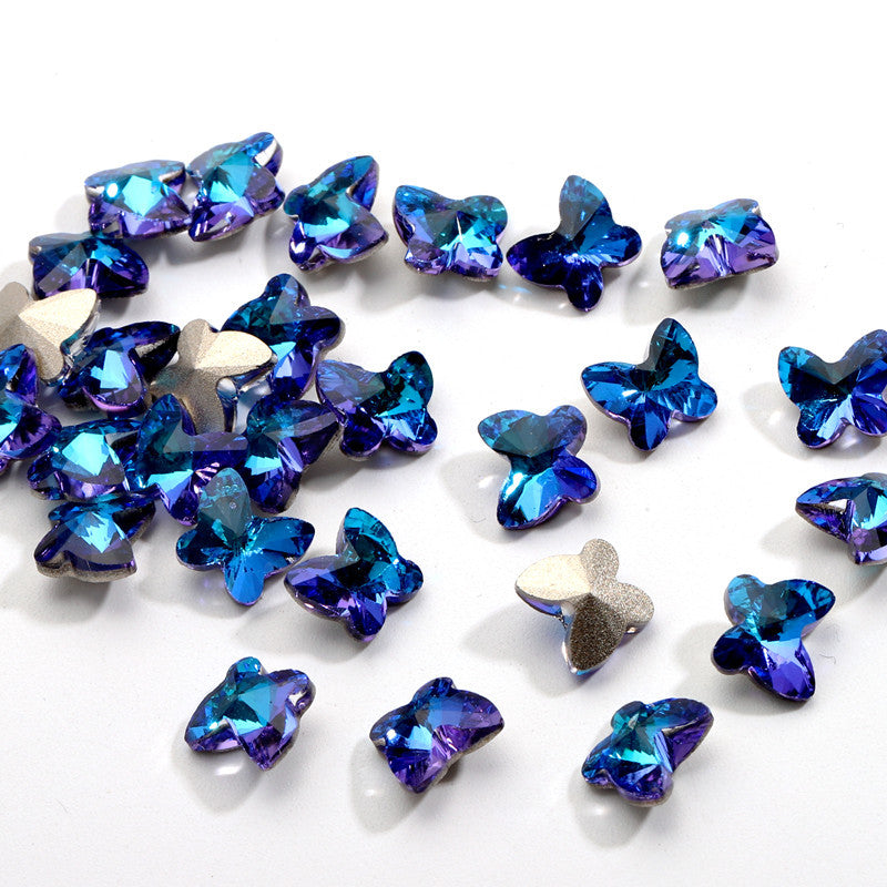Crystal Butterfly Gradient Pointed-Back Nail Rhinestones – DIY Nail Art Supplies, Special-Shaped Glass Gems for Press-On Manicure Decorations