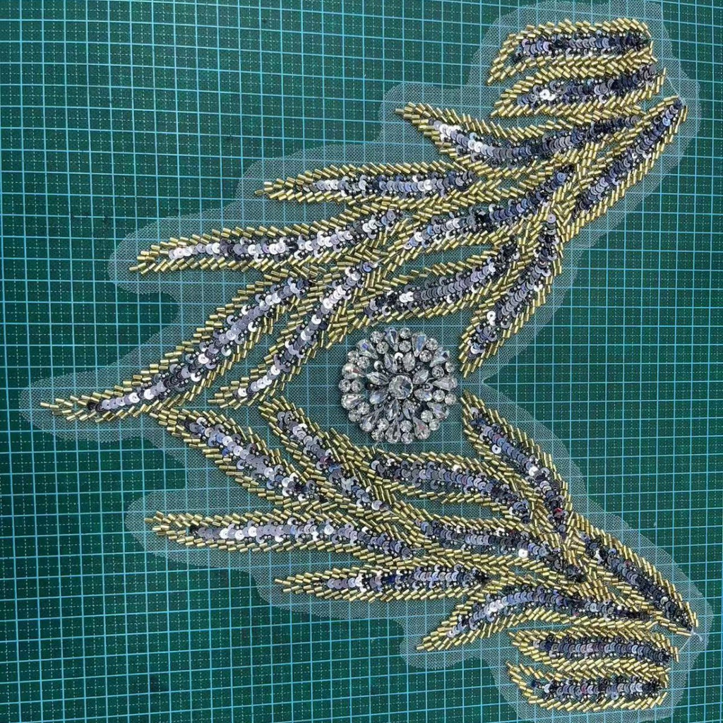 Multicolor Hand-Beading Lace Trim with Crystal Glass Rhinestones & Seed Beads – Embellished DIY Appliqué for Wedding Dresses, Evening Gowns, Qipao & Bridal Fashion Sewing Projects