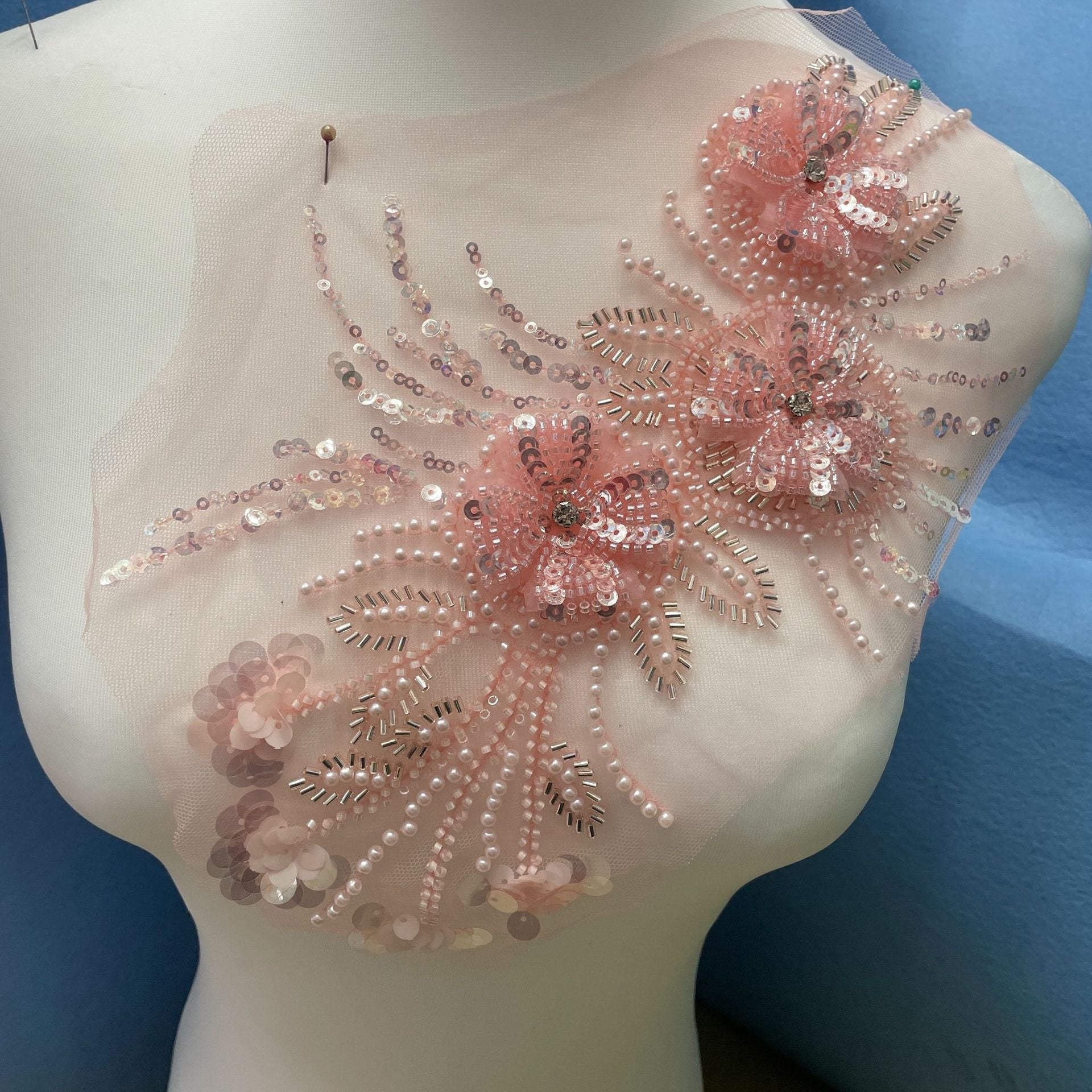 Multicolor Lace Trim with Embroidered Flowers, Sequins & Tube Beads – Heavy Beaded DIY Appliqué for Wedding Dresses, Evening Gowns, Stage Costumes & Bridal Fashion Sewing Projects