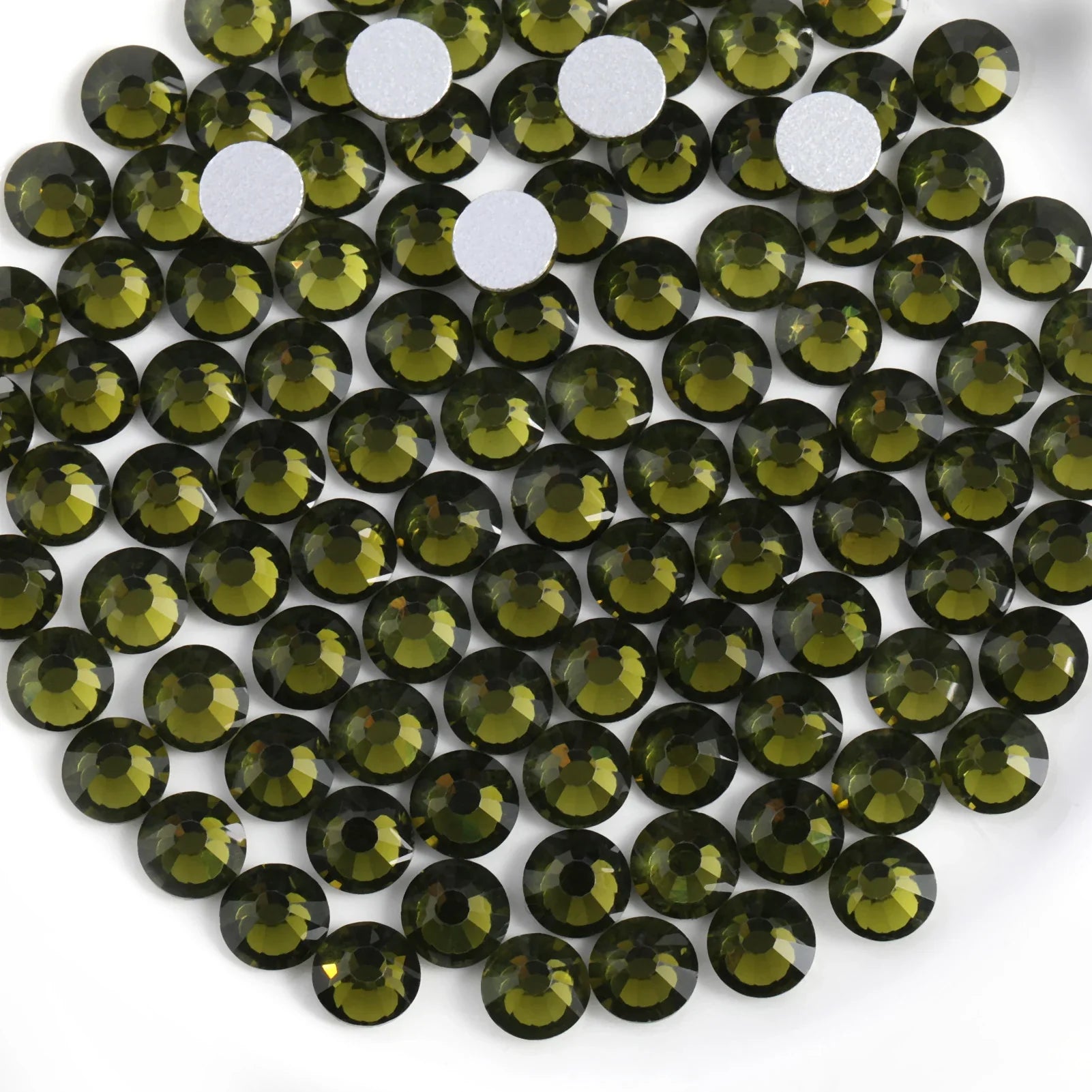 Flat Back Crystal Rhinestones Round Gems For Nail Art And Craft Glue Fix- Olivine