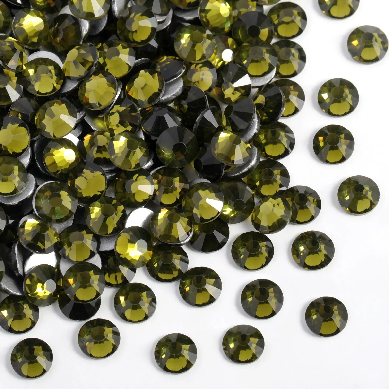 Flat Back Crystal Rhinestones Round Gems For Nail Art And Craft Glue Fix- Olivine