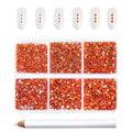 7200pcs Flatback Rhinestones,Nail Gems Round Crystal Rhinestones for Crafts,Mixed 6 Sizes with Wax Pencil Kit, SS3-SS10- Orange